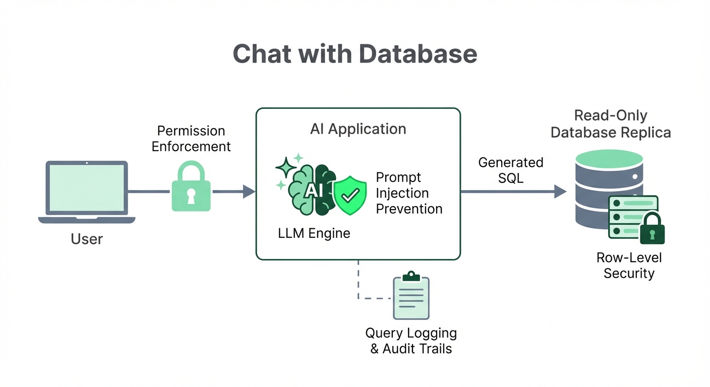 Security architecture diagram for chat-with-database implementations