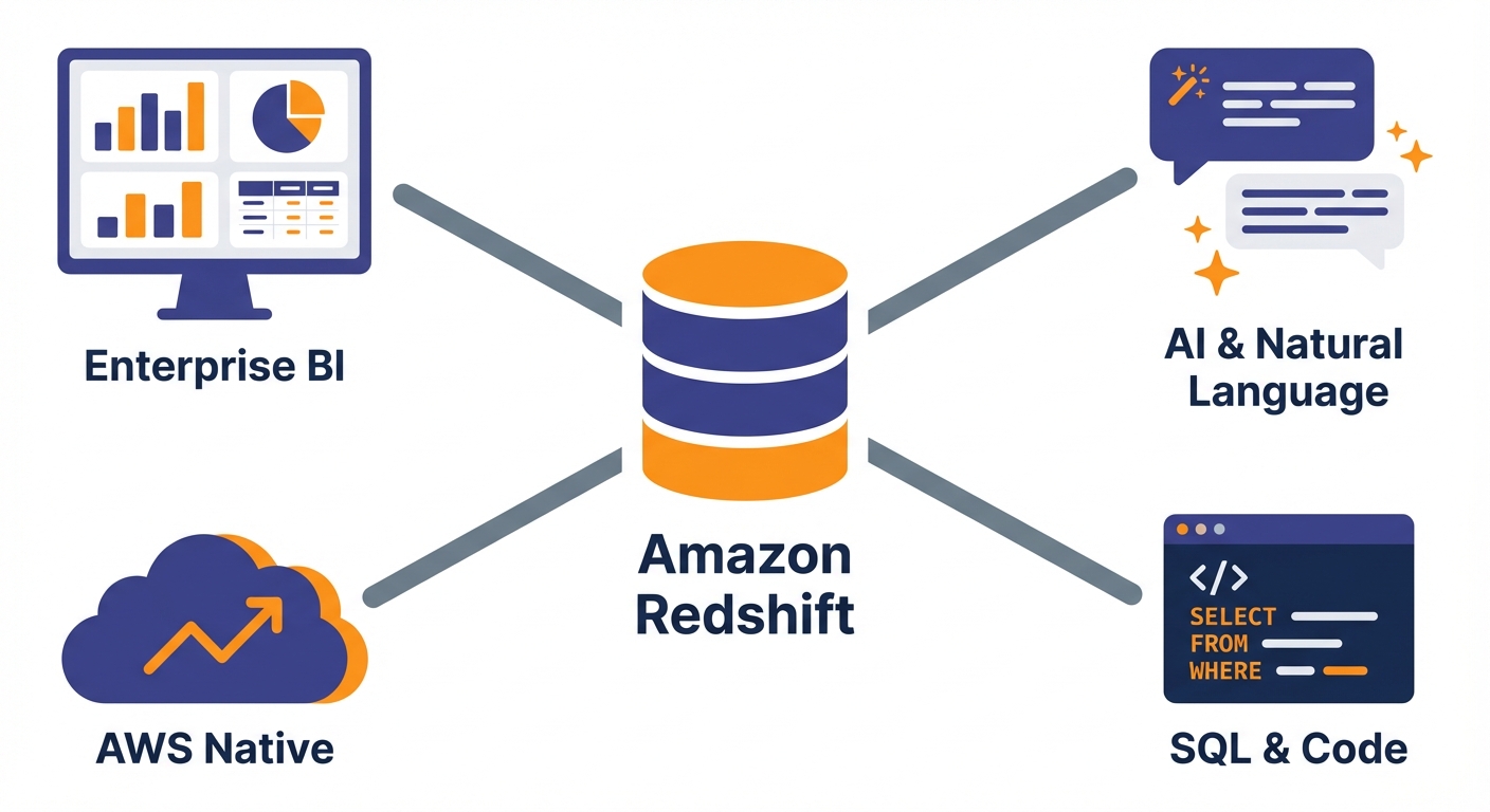 Dashboard showing Redshift data connections