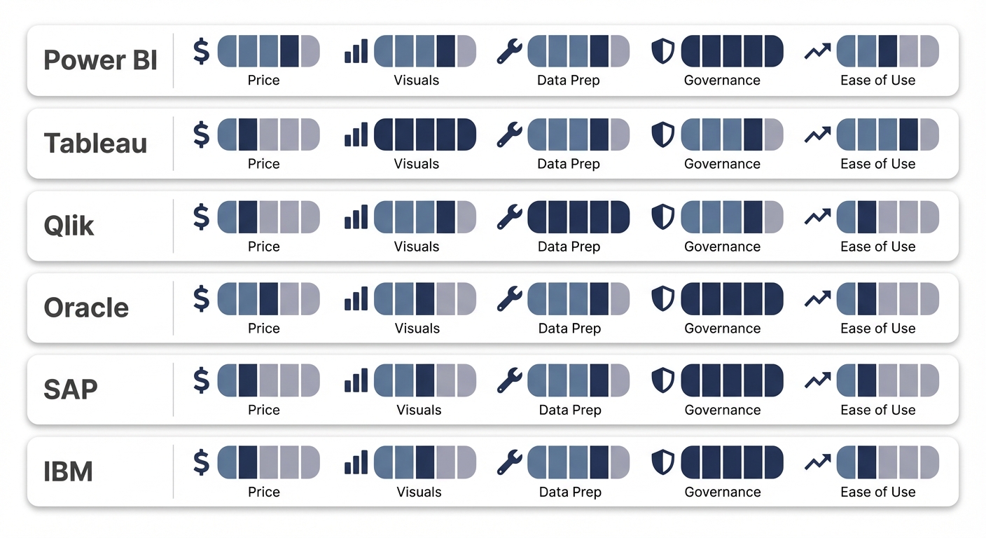 Comparison chart of enterprise BI tools